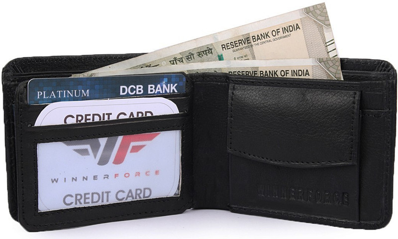 winnerforce Men Black Genuine Leather Wallet(5 Card Slots)