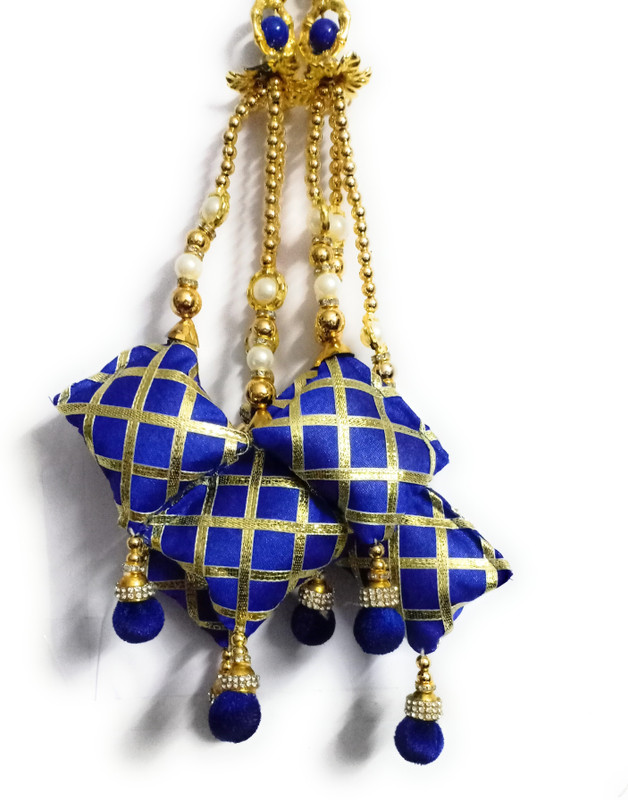 hangin latkan Handmade Women'lehenga Hanging Tassel latkan (set of 2]Golden & fabric Blue fancy colours pearl latkan tassle Brooch(Blue)