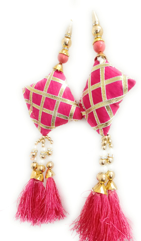 hangin latkan Hanging Tassel latka n(set of 2]Golden & Gajri color pearl fabrice latkan Brooch(Grey)