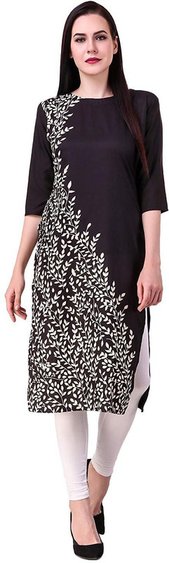willscraft Casual Printed Women Kurti(Black)