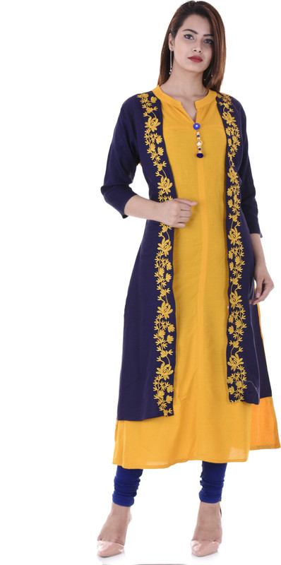 kanchan collections Festive & Party Embroidered, Embellished Women Kurti(Blue, Yellow)