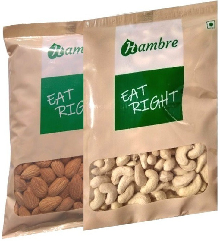 Hambre Dry Fruit Combo, California Almonds, Badam Giri + Cashewnuts, Kaju, 500g (250gx2), Pack of 2 Cashews, Almonds Pouch(2 x 250 g)