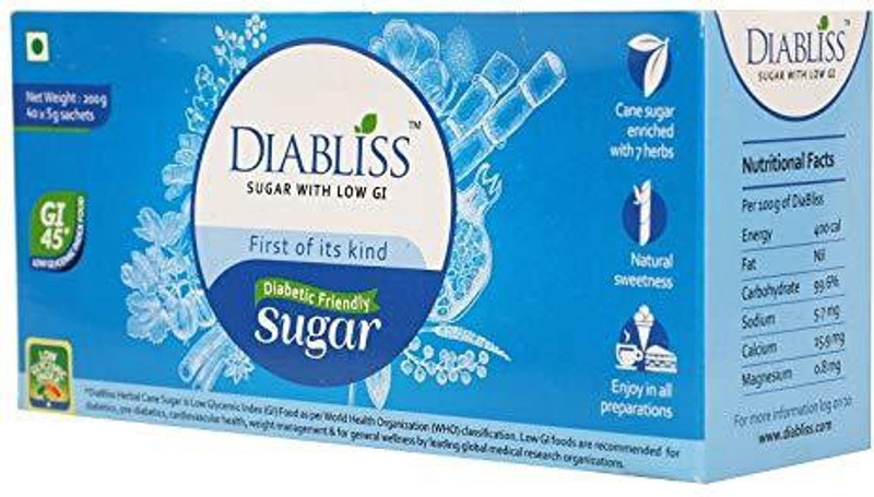 DiaBliss Herbal Cane Sugar 5 Gms Sachet Pack - 200 Gms(40x5g) - Pack of 5 with Complimentary Air Lock Box Container Sugar(200, Pack of 5) DiaBliss Herbal Cane Sugar 5 Gms Sachet Pack - 200 Gms(40x5g) - Pack of 5 with Complimentary Air Lock Box Container Sugar(200, Pack of 5)