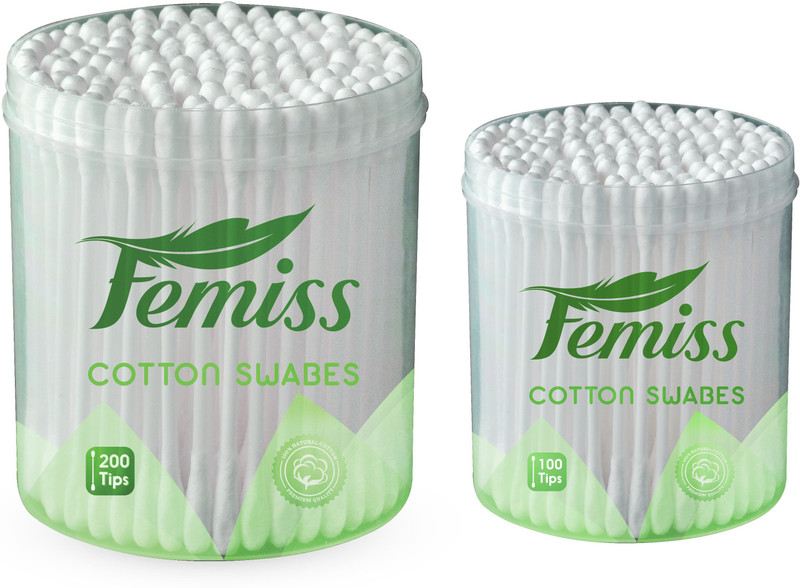 femiss cotton swabs combo of Jar of 200 &100 sticks (pack of 2)(2 Units)