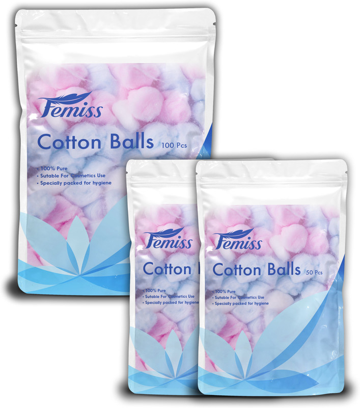 femiss cotton balls-100 ,50, 50 pieces (pack of 3)(3 Units)