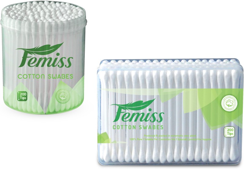 femiss cotton swabs combo of box and Jar of 200 sticks (pack of 2)(2 Units)