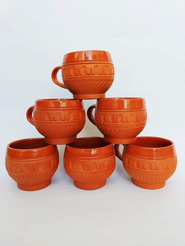 sawan shopping mart Handmade Clay Cup Set, 120 ml, Set of 6, Earthen Brown,Chirstmas Gifts & Health Benefits.Original Handmade Terracotta Traditional Tea/Coffee Cups Set of 6, Inside Pure Glazed Best Quality Pottery Mug(120 ml, Pack of 6)