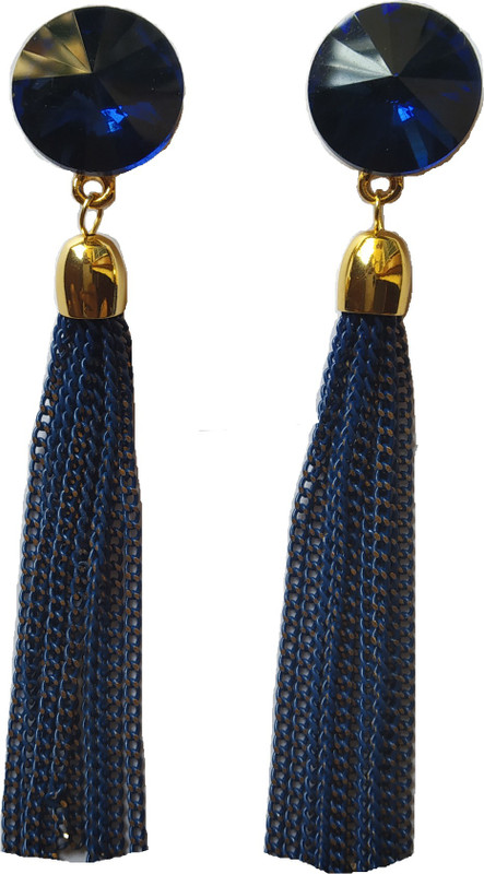 eris inc Exclusive edition round shape Long tassel Blue Color earrings Crystal Copper Tassel Earring