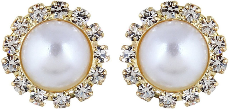 the fab Pearl and stone studded earring pierced/non pierced ears Pearl Alloy Stud Earring