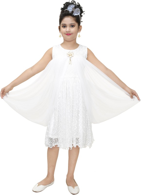 MRM CREATION Girls Maxi/Full Length Party Dress(White, Sleeveless)