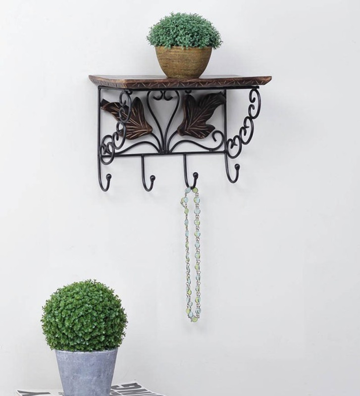 wood city handicrafts iron and wooden bracket Wooden, Iron Wall Shelf(Number of Shelves - 1, Black)
