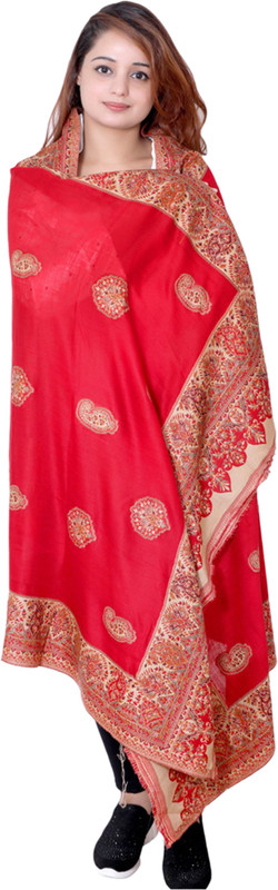 hemkunt fabrics Cotton Viscose Blend, Acrylic Blend Woven Women Shawl(Red)