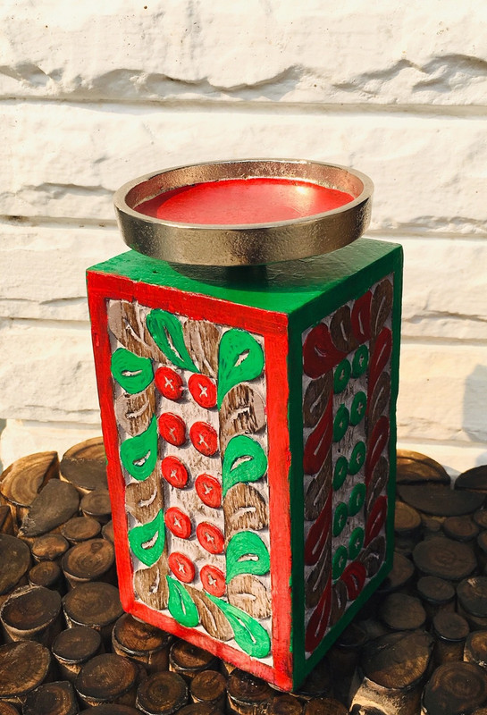 handmade pledge HP06 Wood 1 - Cup Candle Holder(Red, Pack of 1)