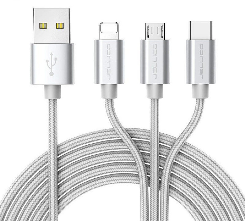 jellico GS-13 3in1 1.2 m Lightning Cable(Compatible with For all Apple , Type-C and Android Devices, Silver, One Cable)