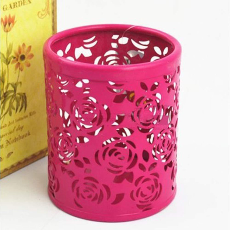 topmost 1 Compartments metal round pen pencil holder(Pink)