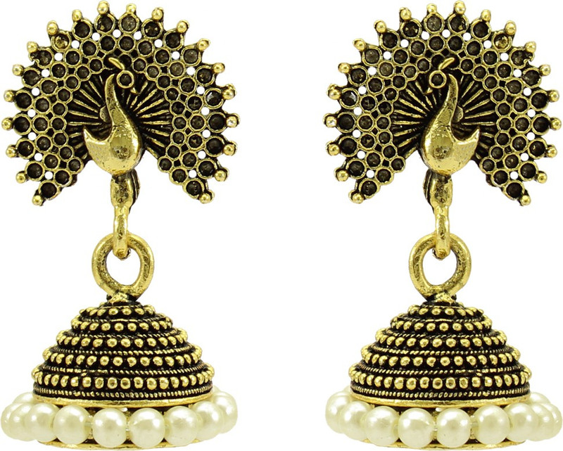 fashionly fancy and stylish golden pearl antique peacock jhumki earrings Alloy Drops & Danglers