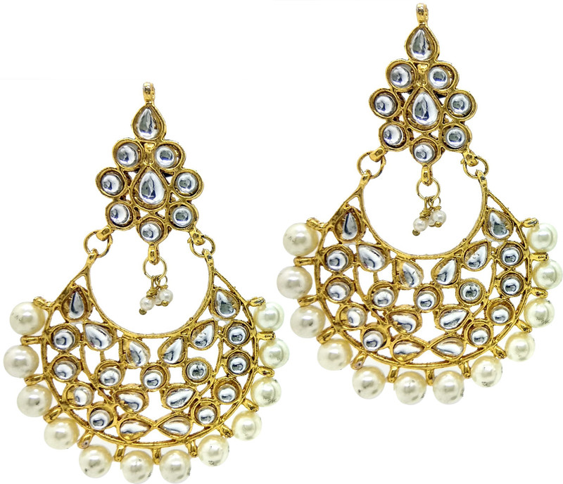 kriswa Kundan Pearl Chandbaali Earring Alloy Chandbali Earring