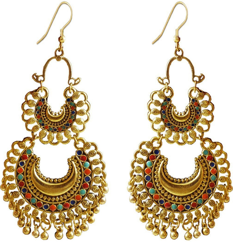 panachee German Silver Turkish Style Beaded Chandbali Earrings for Women and Girls Alloy Drops & Danglers, Chandbali Earring, Drops & Danglers