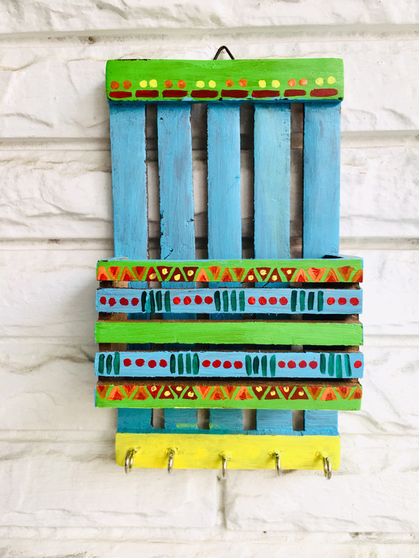 handmade pledge HP04 Wood Key Holder(5 Hooks, Blue)