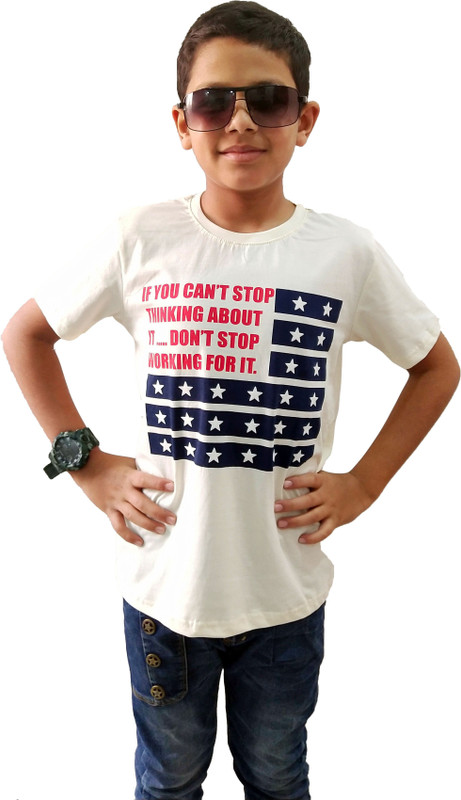 rowdy yankee Boys Printed Cotton Blend T Shirt(White, Pack of 1)