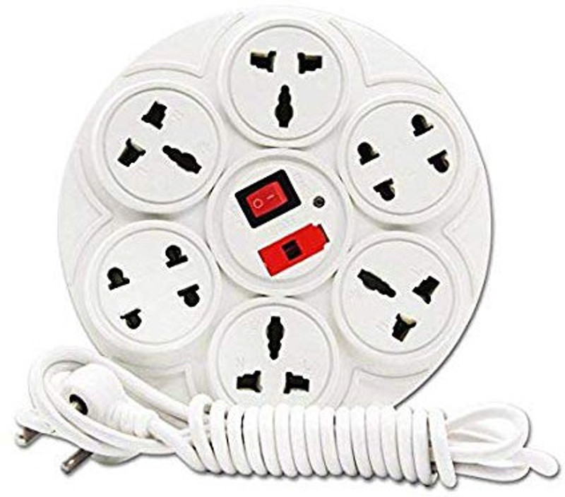 hashtech Round Strip Extension Board 6 Amp 8 Universal Multi Plug Point Extension Cord (2 Meter) with LED Indicator and On/Off Switch 8 Socket Surge Protector 8 Socket Surge Protector(White)
