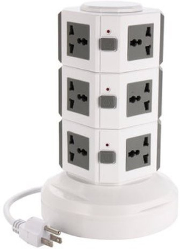 ASR Vertical Power Socket Powerboard Outlet Plug 9 Ways Extension 6 USB Jack Charger Socket Power Strip 1 Socket Surge Protector(White)