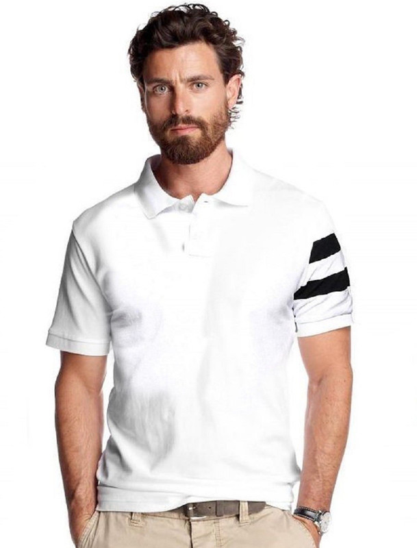 sinalkar Striped Men Polo Neck White T-Shirt