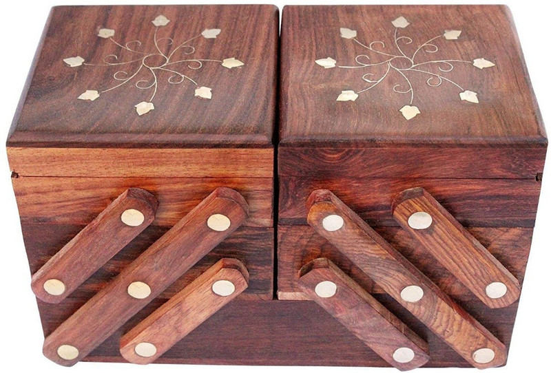 sri balajee Handmade Wooden Jewellery Box for Women Jewel Organizer Brass Inlay(5 in 1) Gift Items vanity box Vanity Box(Brown)