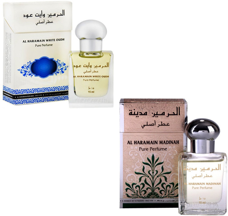 Al Haramain White Oudh & Madinah Fragrance Roll on Attar Combo Pack of 2 - 2 x 15 ml Floral Attar(Floral) Al Haramain White Oudh & Madinah Fragrance Roll on Attar Combo Pack of 2 - 2 x 15 ml Floral Attar(Floral)