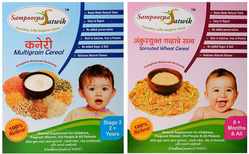 sampoorna satwik Multigrain Cereal Stage - 2 and Sprouted Wheat Cereal, 400 Grams (Combo of 2) Homemade, Natural Cereal(400 g, Pack of 2, 1)