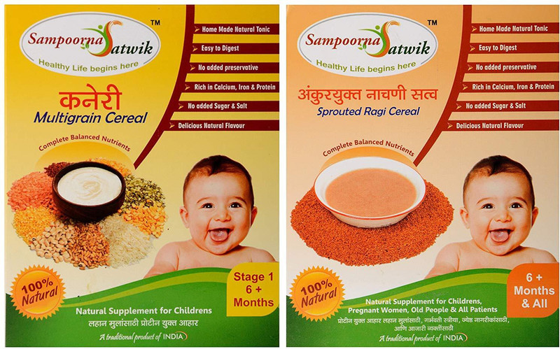 sampoorna satwik Multigrain Cereal Stage - 1 and Sprouted Ragi Cereal, 400 Grams (Combo of 2),Homemade, natural Cereal(400 g, Pack of 2, 1)