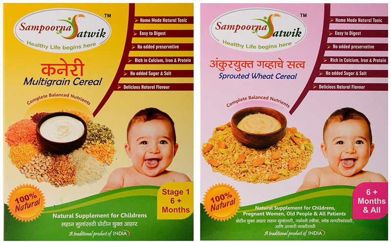 sampoorna satwik Multigrain Cereal Stage-1 and Sprouted Wheat Cereal, Homemade, Natural Cereal Cereal(400 g, Pack of 2, 1)