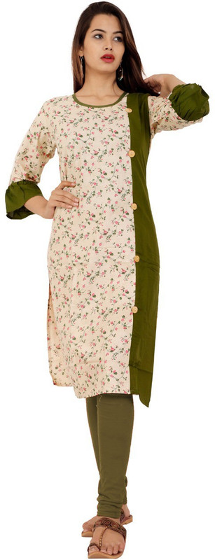 lashkarina Casual Floral Print Women Kurti(Dark Green, Pink, Beige)