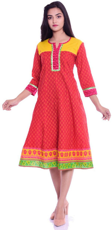 tangi Casual Floral Print Women Kurti(Red)