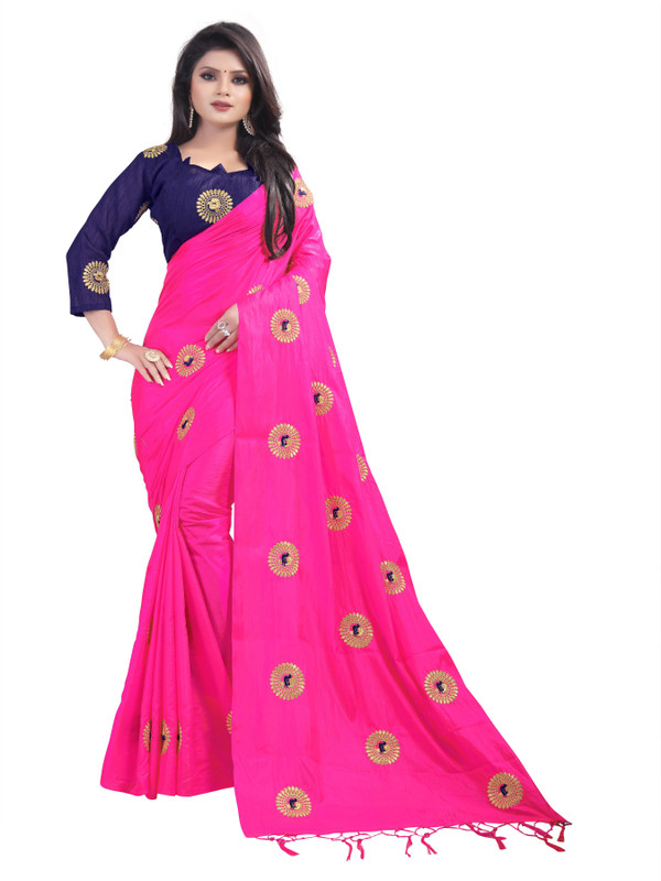 nakarani Embroidered Bollywood Art Silk Saree(Pink)