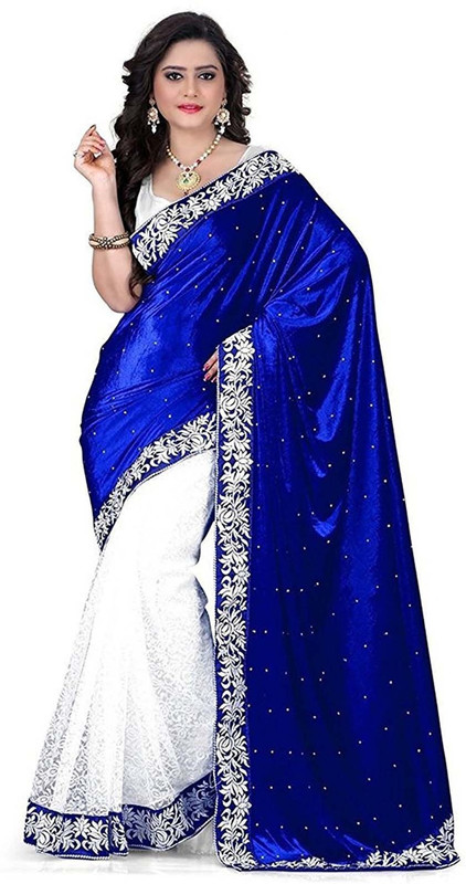 ikhodalcreation Self Design Fashion Velvet Saree(Blue)