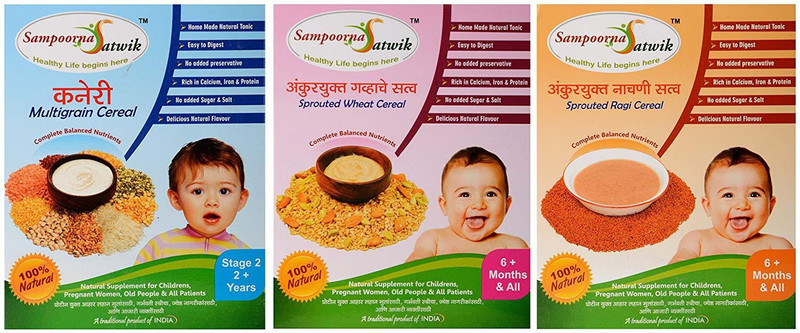sampoorna satwik Multigrain Cereal Stage - 2, Sprouted Wheat Cereal and Sprouted Ragi Cereal, 600 Grams (Combo of 3) Homemade, Natural Cereal(600 g, Pack of 3, 1)