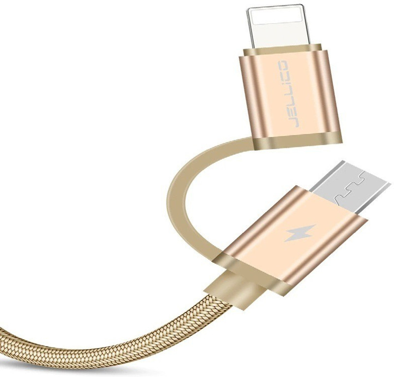 jellico S15-2in1 Lightning Cable(Compatible with Apple and Android Devices, Gold, Sync and Charge Cable)