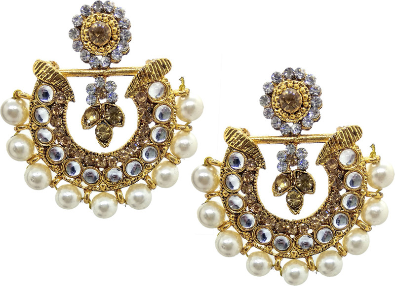 kriswa Glitered Chandbaali Earring Alloy Chandbali Earring