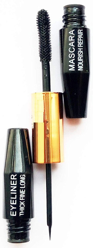 sheny Long Lasting Waterproof Mascara And Eye Liner Natural Black 2 In 1 Pack 10 Ml (Natural Black) 10 ml(Black)