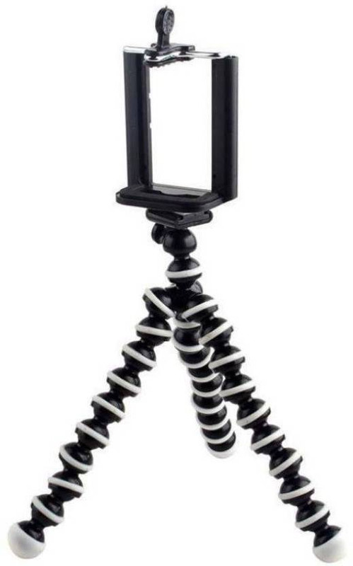 GADGET TREE orilla Tripod Fully Flexible Foldable Octopus Mini Tripod Stand with Universal Smartphone Clip Holder For Android Phone DSLR Camera Black and White Small Tripod (Black, White, Supports Up to 400) Tripod Ball Head(Black ,White, Supports Up to 500 g)
