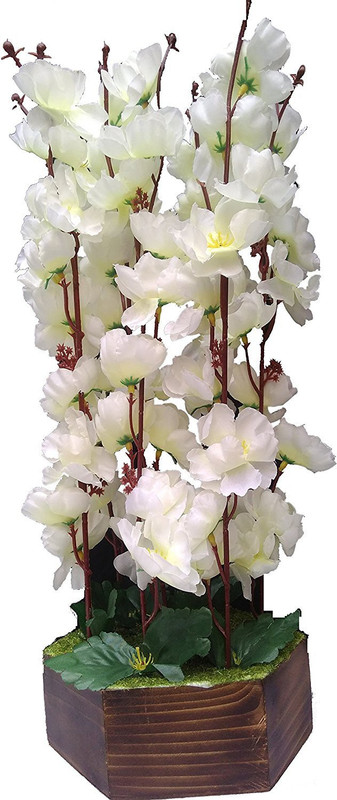 sofix Artificial Flower Pot Home Decor Flower Plant Orchid Flowers - 16 inch White Orchids Artificial Flower  with Pot(16 inch, Pack of 1)