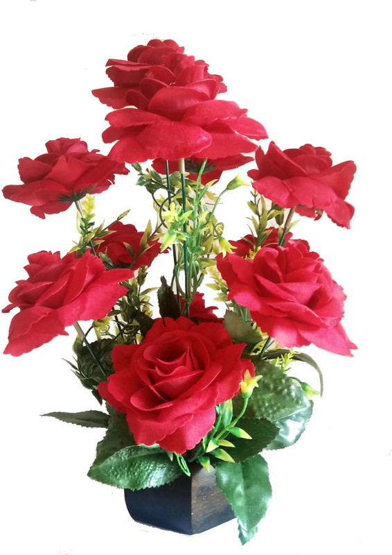 sofix Artificial Rose Flower Pot Valentine Day Flowers -Premium Quality- Size - 15inch Red Rose Artificial Flower  with Pot(15 inch, Pack of 1)