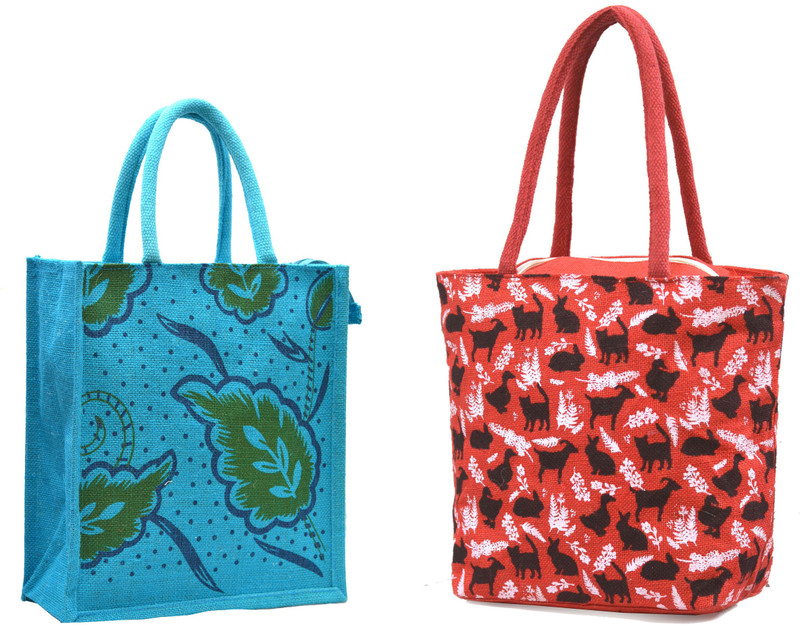 AGGDA **2 BAGs COMBO**Women Waterproof Jute With country life Printed Tote Shoulder Bag Handbag Eco-Friendly with && Green Leaves and flower Printed with Rope Handle Jute Tiffin Lunch Handbag. … Waterproof Multipurpose Bag(Multicolor, 16 L)