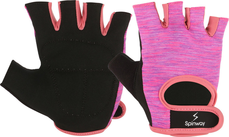 spinway Polyster Mesh Towel fabric with SBR Weight Lifting For Women Gym & Fitness Gloves(Pink, Black)