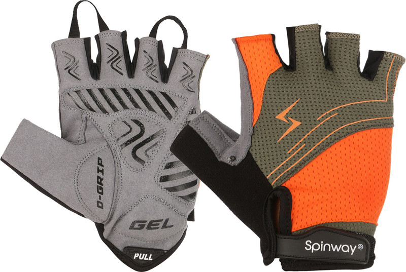 spinway Polyster Mesh Towel fabric with SBR Weight Lifting | Padding with gel Gym & Fitness Gloves(Orange, Grey)