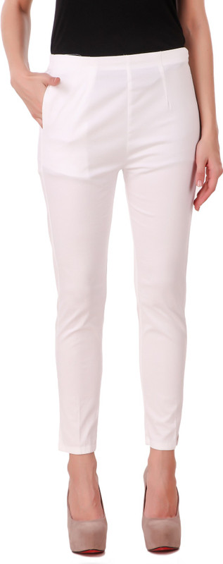 round off Regular Fit Women White Trousers