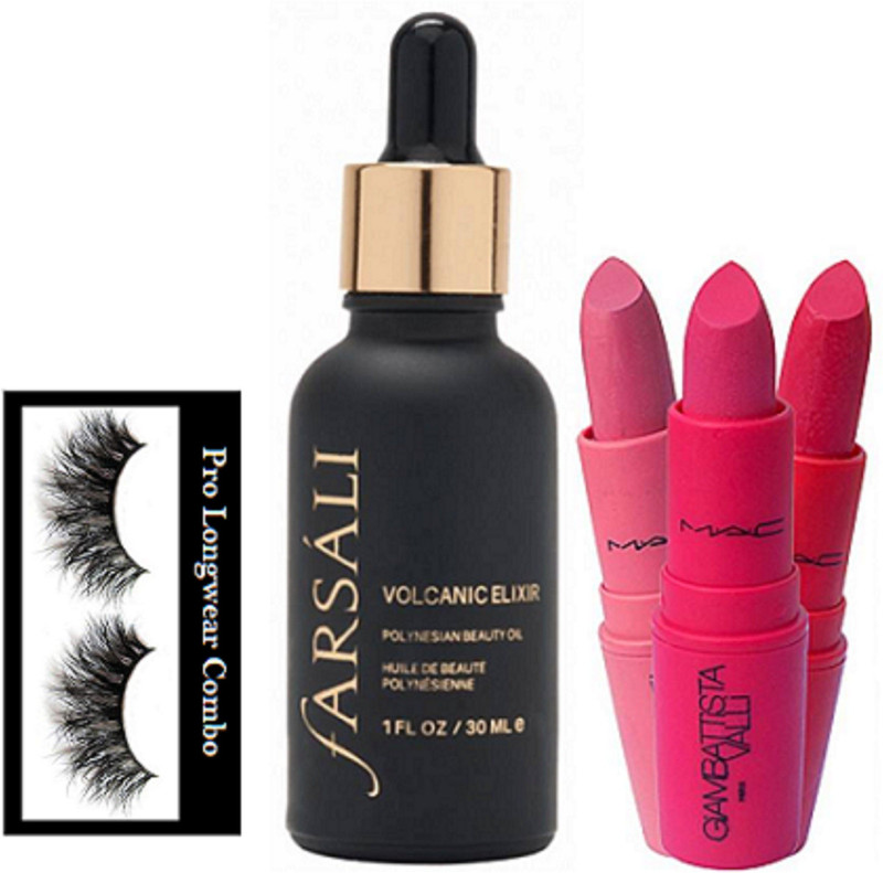 pro longwear combo Eyelashes , Farsali Volcanic Elixir face serum with giambattista valli lipstick (Pack of 3)(Set of 5)