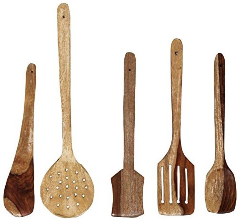 sri balajee SBB-FURNITURE-005 Wooden Handmade Kitchen Spoon Set Brown Kitchen Tool Set(Brown)