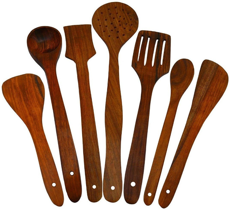 sri balajee DM-VX9R-ZBBM Home Retail Set of 7 Handmade Wooden Serving and Cooking Spoons Set Kitchen Tool Set